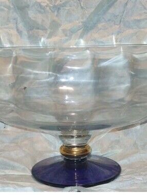 Romanian Crystal Clear Pedestal Bowl 10"D with Gold Trim Base